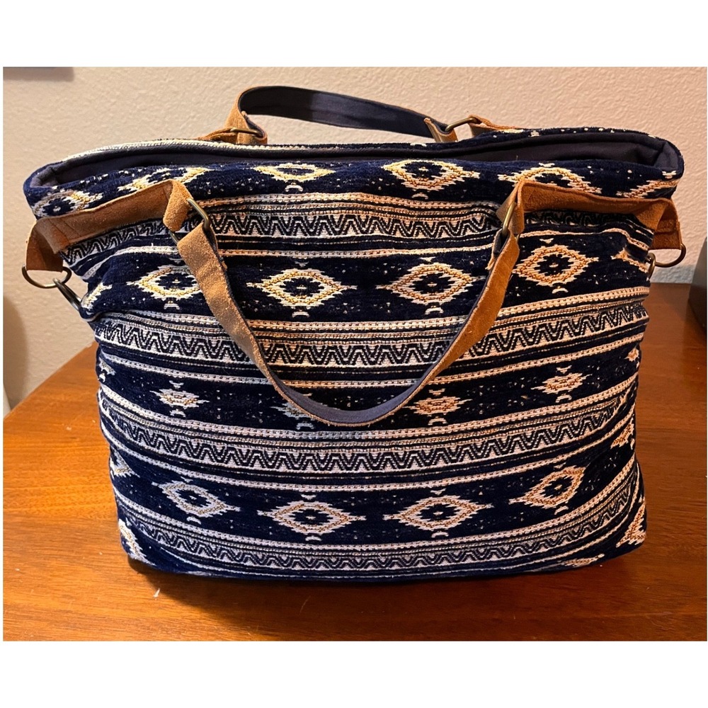 World Market Boho Southwestern Woven Tapestry Weekender Tote Travel Bag Crossbdy